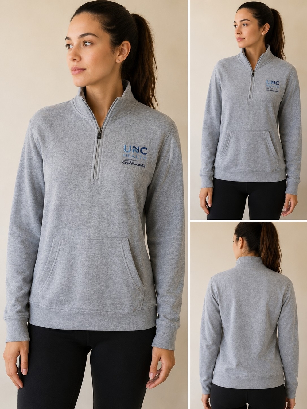 District V.I.T. Fleece Quarter Zip Pullover Sweatshirt Gray UNC Health Cary Orth